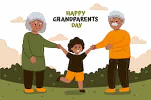 Бесплатное векторное изображение Плоский день бабушки и дедушки фон с внуком, бабушкой и дедушкой