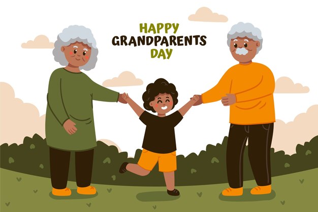 Flat grandparents day background with grandchild and grandparents