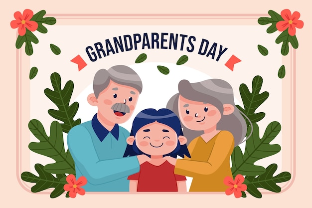 Flat grandparents day background with grandparents and child