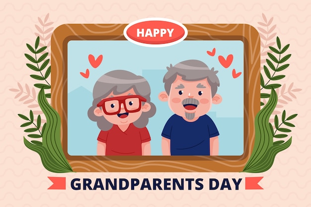 年配のカップルとフラット祖父母の日の背景