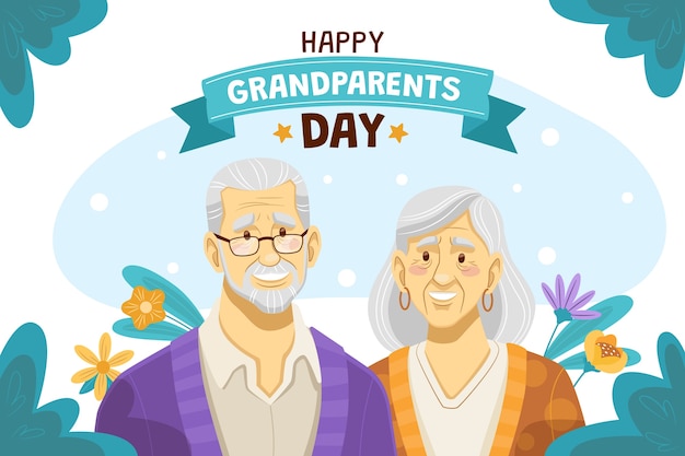 無料ベクター 年配のカップルとフラット祖父母の日の背景