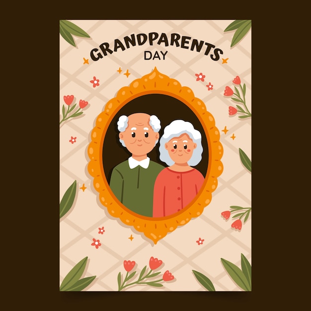 Flat grandparents day greeting card template with older couple
