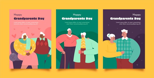 Flat grandparents day greeting cards set