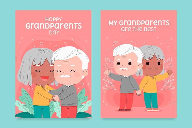 Free vector flat grandparents day greeting cards set