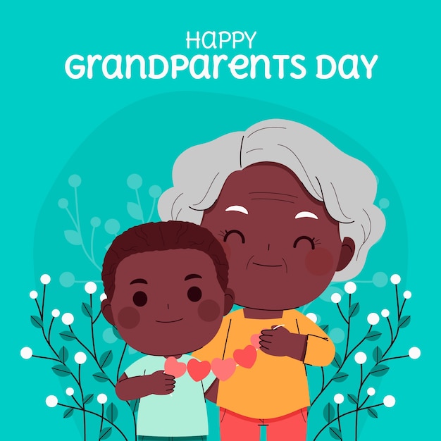 할머니와 손자와 플랫 조부모의 날 그림