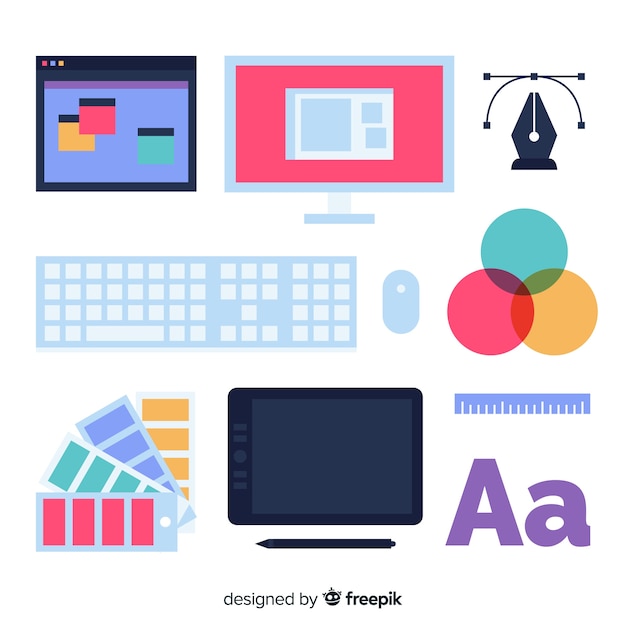 Flat graphic design tools collection