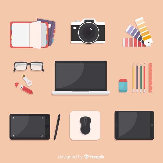 Flat graphic design tools collection