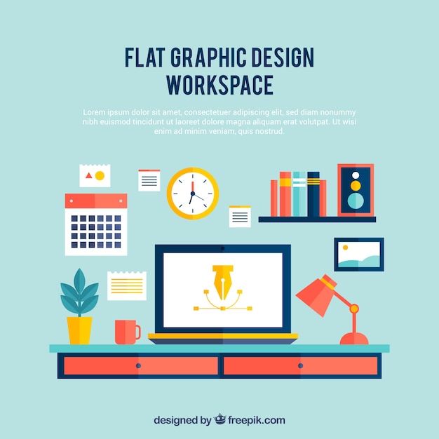 Vettore gratuito area di lavoro di grafica piatta