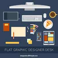 Free vector flat graphic designer desk elements set