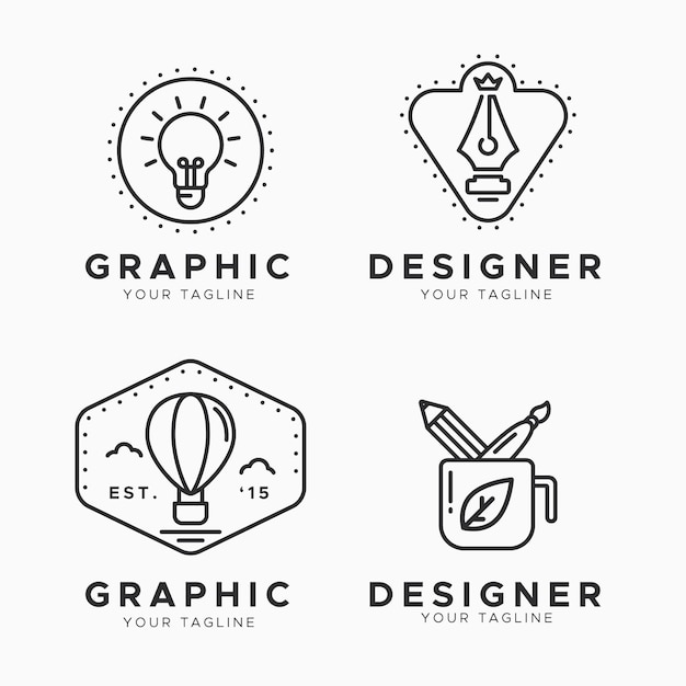 Плоская коллекция логотипов графического дизайнера