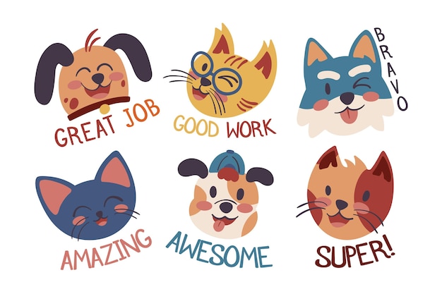 Free vector flat great job stickers pack