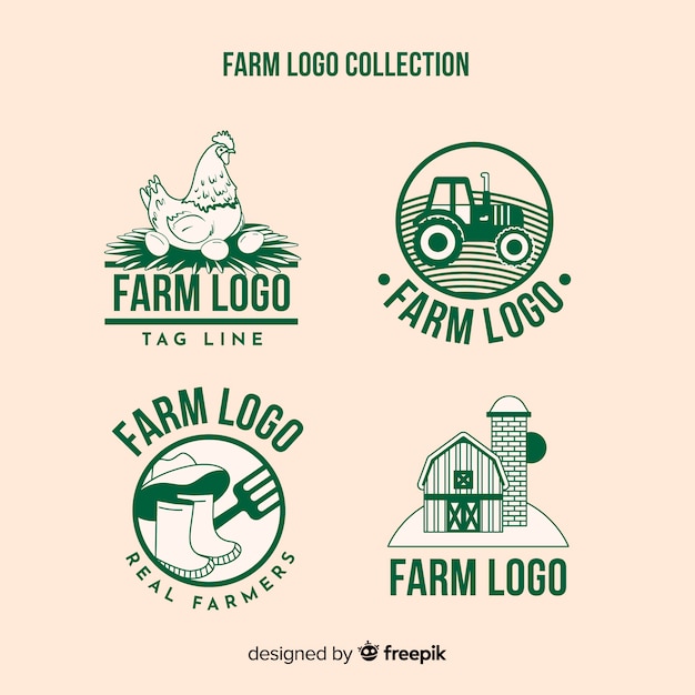 Плоская зеленая коллекция логотипа фермы
