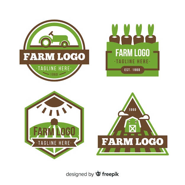 Flat green farm logo collection