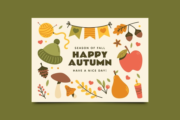 Free vector flat greeting card template for fall season celebration