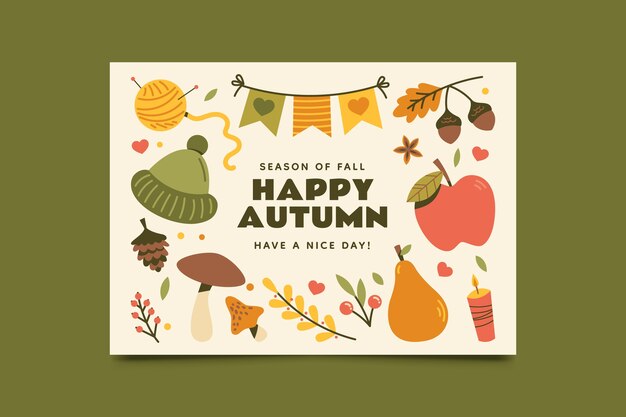 Flat greeting card template for fall season celebration