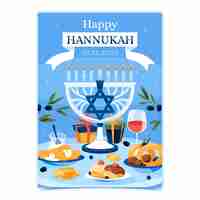 Бесплатное векторное изображение Плоский шаблон поздравительной открытки для еврейского праздника ханука