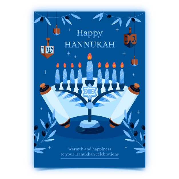 유대인 하누카 휴일 을 위한 평평 한 인사 카드 템플릿
