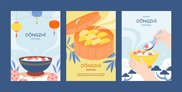 Flat greeting cards collection for chinese dongzhi festival celebration