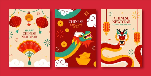 Flat greeting cards collection for chinese new year festival