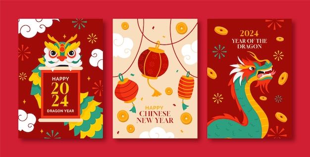 Flat greeting cards collection for chinese new year festival