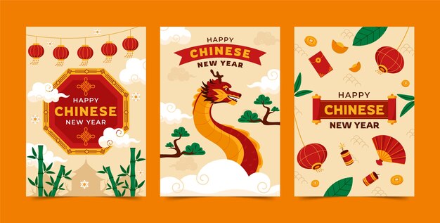 Flat greeting cards collection for chinese new year festival