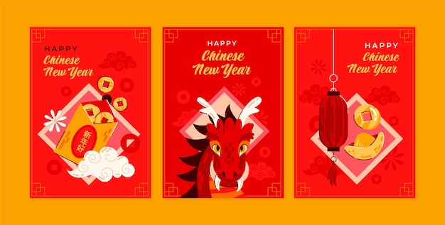 Flat greeting cards collection for chinese new year festival