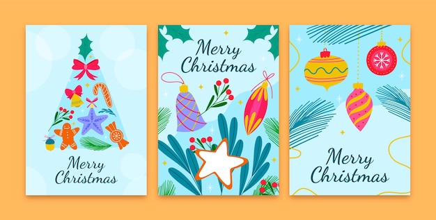 Flat greeting cards collection for christmas season celebration with