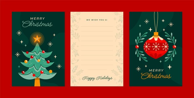 크리스마스 시즌 축하를 위한 플랫 인사말 카드 컬렉션
