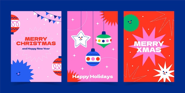 Коллекция плоских поздравительных открыток для празднования Рождества с