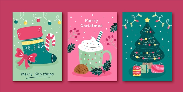 Free vector flat greeting cards collection for christmas season celebration