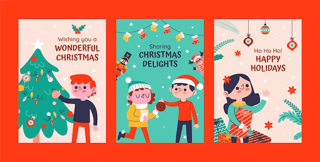 Free vector flat greeting cards collection for christmas season celebration