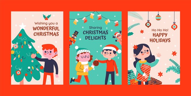 Flat greeting cards collection for christmas season celebration