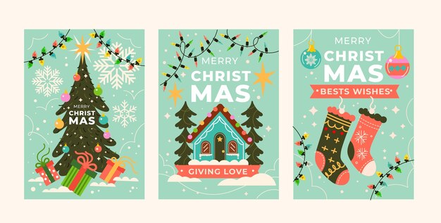 Flat greeting cards collection for christmas season celebration