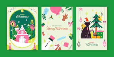 Free vector flat greeting cards collection for christmas season celebration