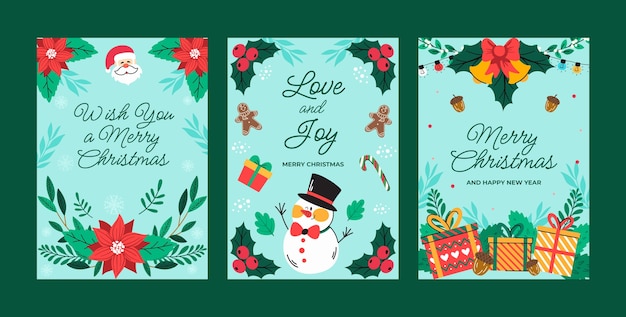 Free vector flat greeting cards collection for christmas season celebration