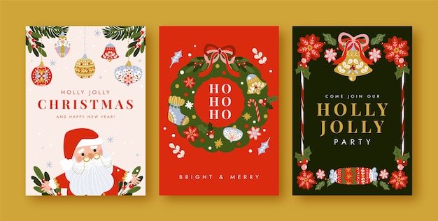 Free vector flat greeting cards collection for christmas season