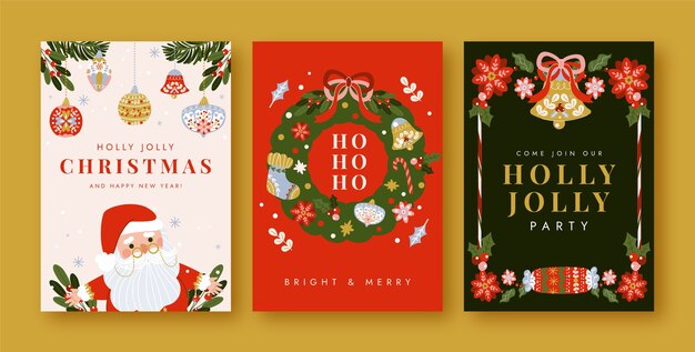 Flat greeting cards collection for christmas season