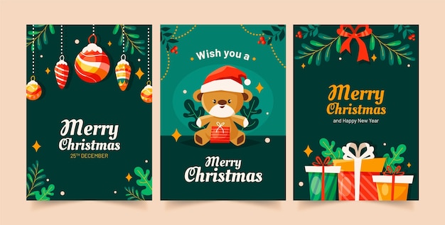 Free vector flat greeting cards collection for christmas season