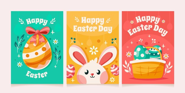 Flat greeting cards collection for easter celebration
