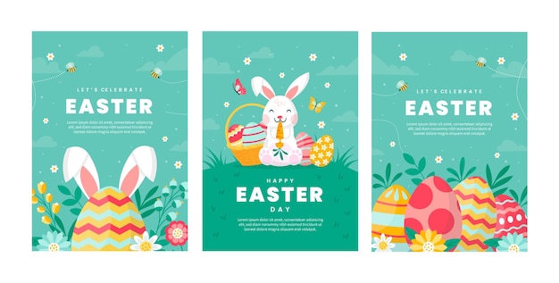 Flat greeting cards collection for easter celebration