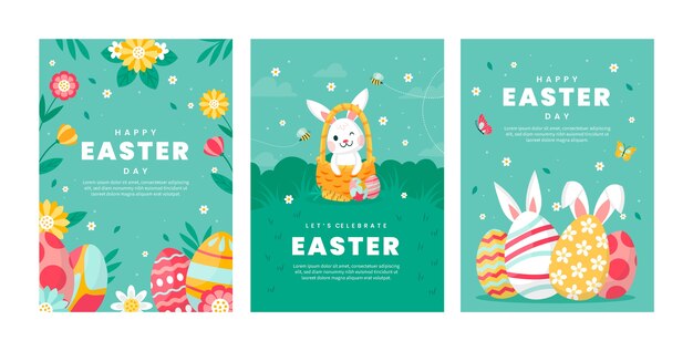 부활절 축하를 위한 플랫 인사말 카드 컬렉션