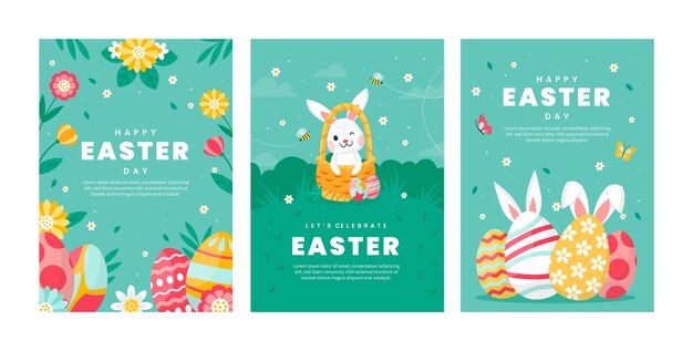 Flat greeting cards collection for easter celebration