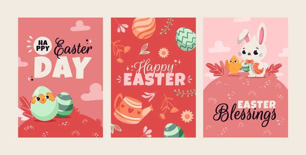 Flat greeting cards collection for easter celebration