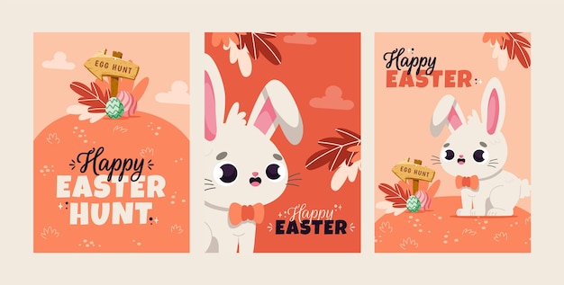 Flat greeting cards collection for easter celebration