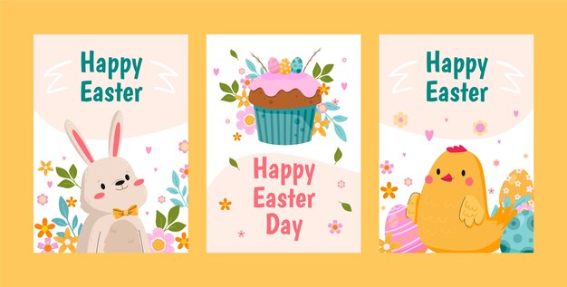 Flat greeting cards collection for easter celebration