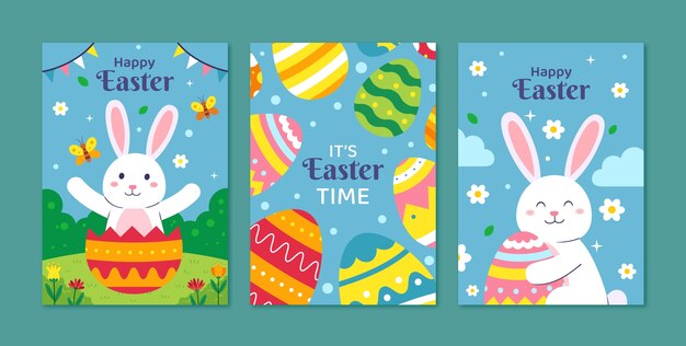 Flat greeting cards collection for easter celebration