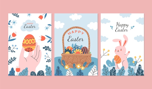 Free vector flat greeting cards collection for easter celebration