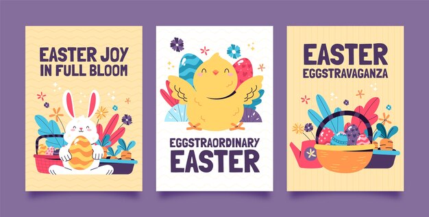 Flat greeting cards collection for easter holiday