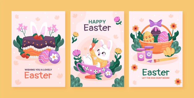 Flat greeting cards collection for easter holiday