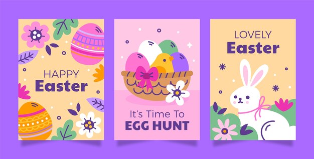 Flat greeting cards collection for easter holiday